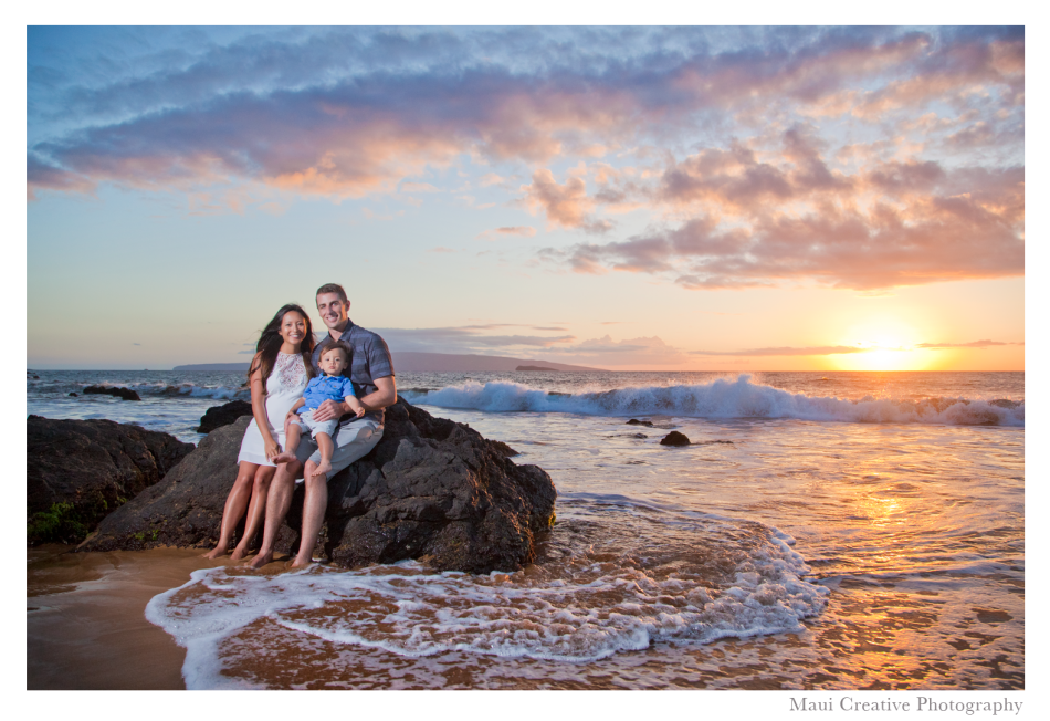 Maui family portrait session at sunset on the beach in Wailea. Photo by: Maui Creative Photography